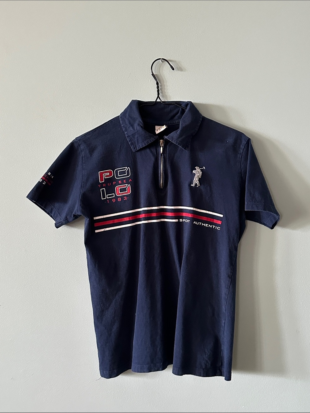 Y2K red white and blue polo
